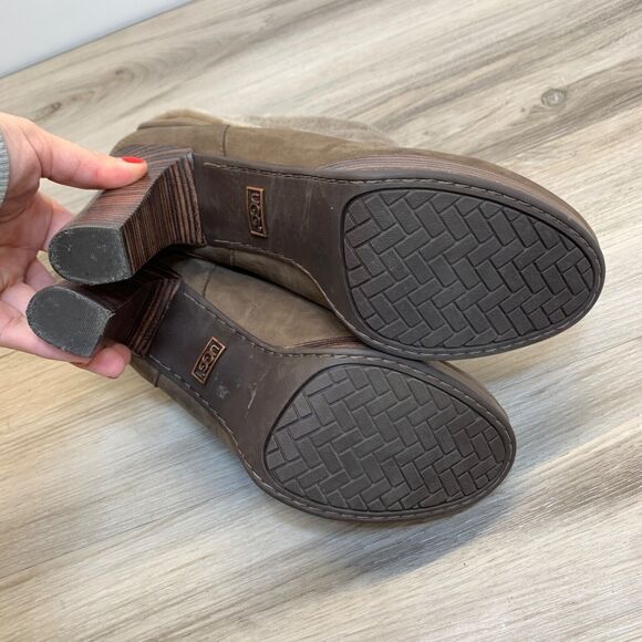 Women's UGG Dandelion Size 10 Brown Leather/Shearling High-Heel Ankle Bootie - Picture 7 of 12